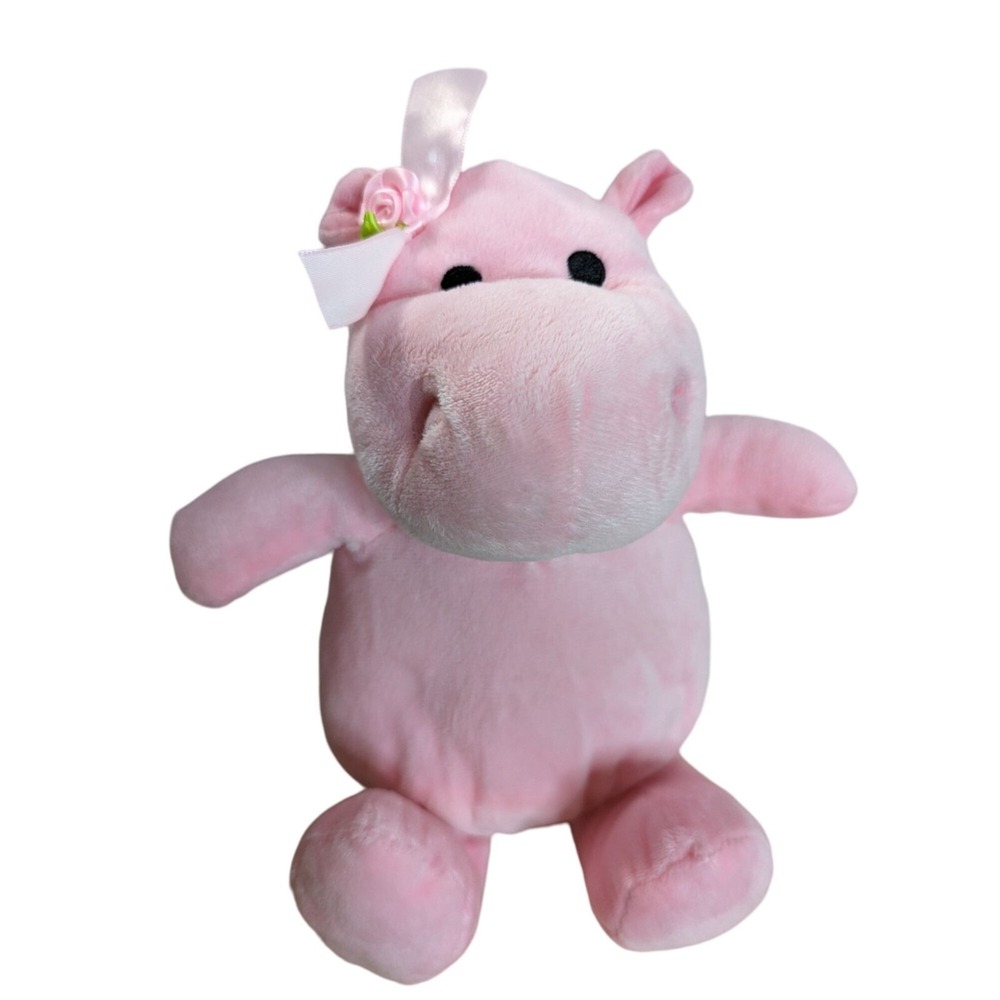 Burton + Burton soft pink hippo hippopotamus rose ribbon stuffed toy animal 12 i